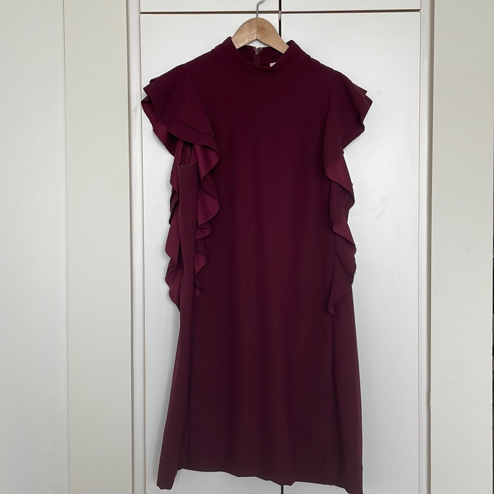 Kate Spade Burgundy Ruffle Crepe Dress Size 10